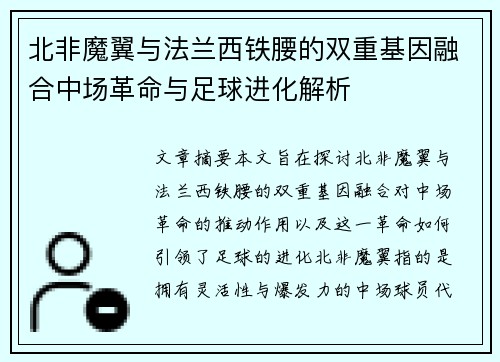 北非魔翼与法兰西铁腰的双重基因融合中场革命与足球进化解析